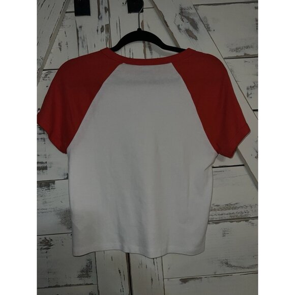 Levi's White Red White Ringer Baseball Baby Tee Size XL Cotton Cropped - Picture 7 of 7